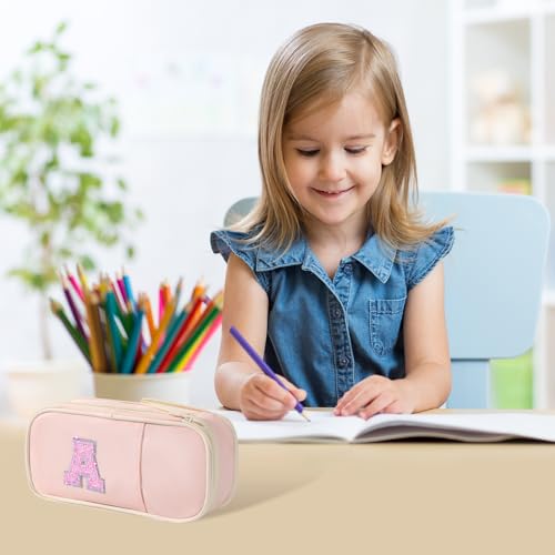 Image of Janhavi Initial Large Capacity Premium Oxford Cute Aesthetic Pencil Case Pouch Bag Special School Supplies Colored Stationery Organizer Gifts for Girls, Women, Adults
