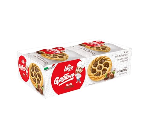 Image of Gastone Lago Crostatine Cocoa Tarts, 1.41 oz (6 Count) - Italian Shortcrust Pastry with Rich Cocoa Filling, Individually Wrapped Snack Cakes