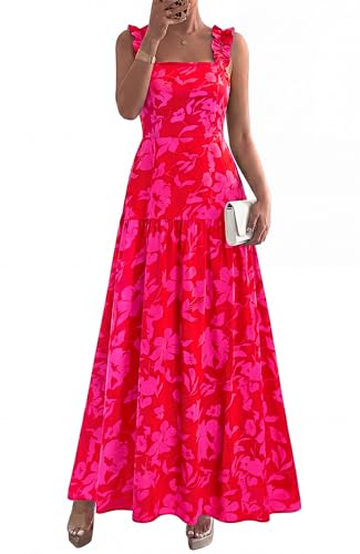 Image of BTFBM Dresses for Women Summer 2026 Formal Sleeveless Smocked Floral Long Wedding Guest Dress Party Spring