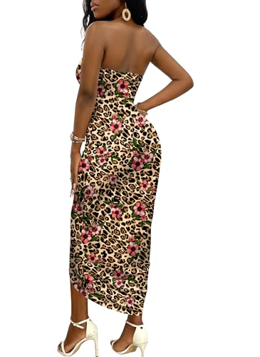 Image of Umenlele Women's Strapless Ruched High Waist Wrap Split Asymmetrical Beach Maxi Long Dress