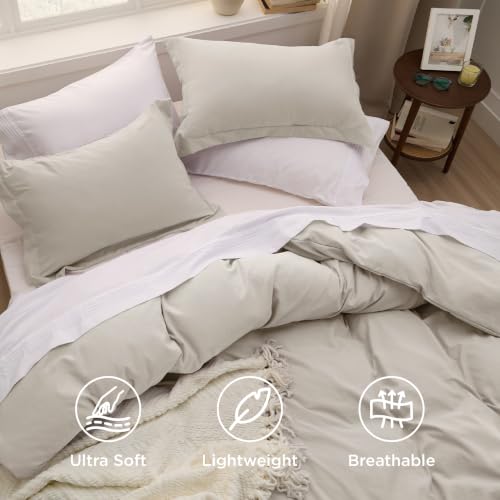 Image of Bedsure Super King Duvet Cover - 3 Pieces Prewashed Cotton-Like Polyester Extra Soft Bedding Set, Includes 1 Duvet Cover 108x98 Inches with Zipper Closure & 2 Pillow Shams, Linen, No Comforter