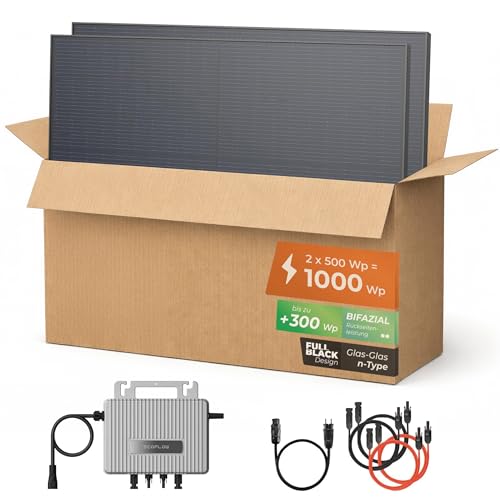 Solarway® 1000Wp / 800W Balkonkraftwerk komplett Steckdose - neuester EcoFlow Stream 800 Watt Wechselrichter - Solaranlage Komplettset - 500W bifaziale Black Solarmodule & EcoFlow & Zubehör