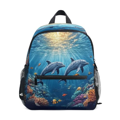 ALAZA Toddler Backpacks for Boys Girls Coral Dolphin Kids Backpack with Chest Clip and Name Tag,S
