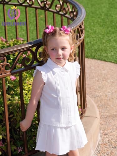 Image of Girls Button Down Blouse with Peter Pan Collar - Classic Short-Sleeve Kids Shirt Top