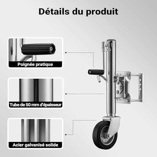 Roue jockey avec support charge d'appui 540kg structure en acier galvanisé - 7