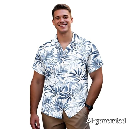 Image of Hawaii Matching Couple Outfits Husband and Wife Clothing Fashionable Mens Casual Shirts Hawaii Dress with Soft Fabric