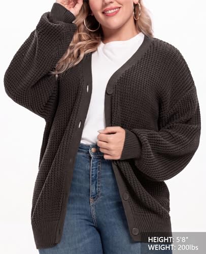 Image of QUALFORT Women's Oversized 100% Cotton Cardigan Sweater | Long Sleeve V Neck Button Down Open Front Knit Outerwear