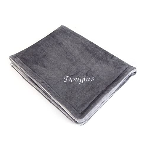 Personalised Dog Cat Blanket, Luxury Fleece Washable Pet Blanket - Embroidered with Any Name (Grey)
