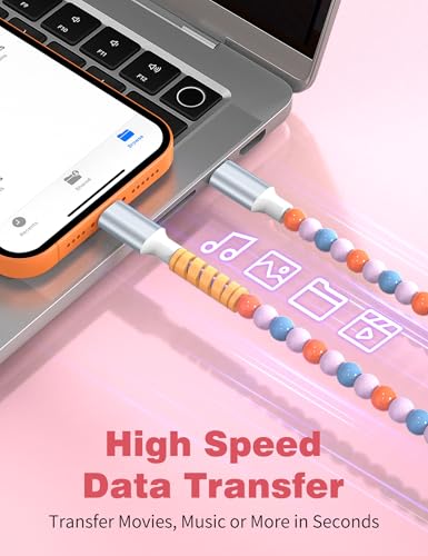 Image of USB C to USB C Cable 6FT,60W Beaded Charger Cord Fast Charging for iPhone 17 16 15 Pro Max /iPad Pro Air 11th for Samsung S26 S25 S24 Ultra S23 A16 A17 /Android Phone Charger Cord Girl Women,Blue-Orange
