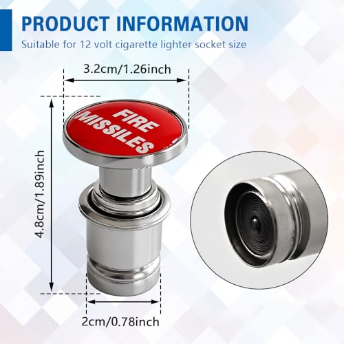 Image of Fire Missiles Button Car Cigarette Lighter Plug, Car Cigarette Lighter Replacement, Aluminum Alloy Push Button Lighter Plug, Standard 12V Fast Heating Power Socket for Auto