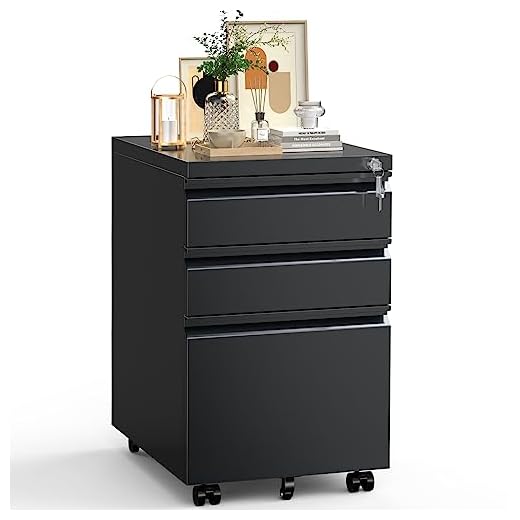 Sweetcrispy File Cabinet - 3 Drawer File Cabinet with Lock, Mobile Rolling File Cabinet, Under Desk File Cabinet with Pre-Assembled, Metal Small File Cabinet for Home Office