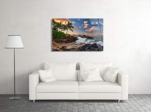 Genericc Exotic Island Ocean Waves Palms Vacation Nature Landscape Tempered Glass Canvas Wall Art Home Decor Present Office Decor Hotel Decor Modern Art Decor Gift (24X36) #TOP1