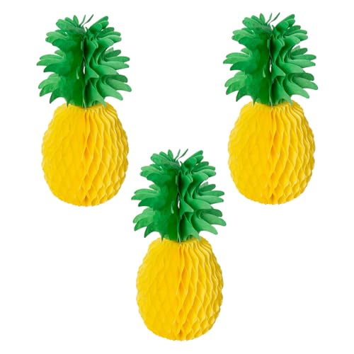 Alvogimor 3-Pack Pineapple Honeycomb Decorations 14 Inch Paper Pineapple Table Hanging for Summer Tropical Hawaiian Beach Jungle Party Supplies Favor
