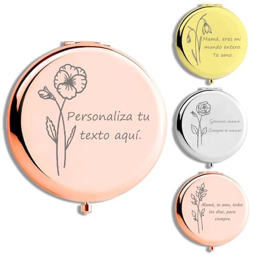 RSQGT Espejo de Bolso Plegable Personalizado con Flores de Nacimiento Compacto de Doble Cara con Grabado