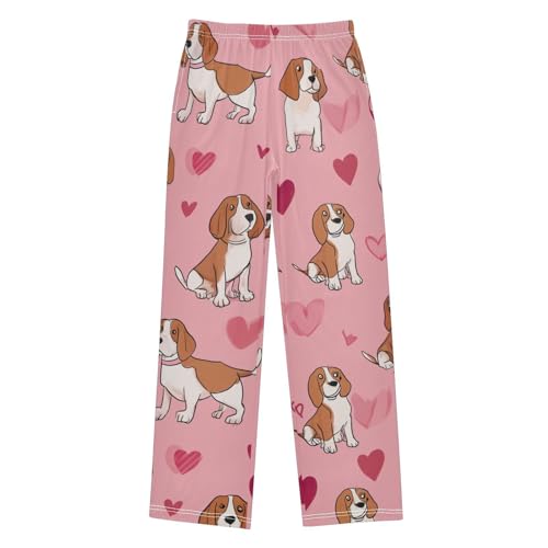 Beagle Love Heart Pattern Boys Long Pants Soft Trousers Elastic Waist Kids Lounge Bottoms with Pockets S-XL - Main Image