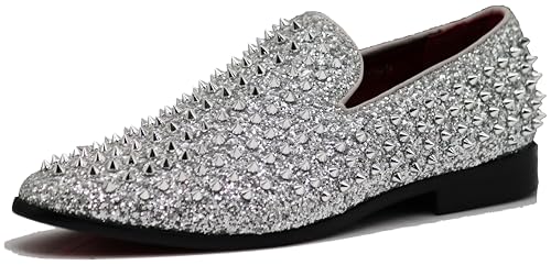 Image of SPK70 Men's Vintage Spike Dress Loafers Slip On Fashion Shoes Classic Tuxedo Dress Shoes