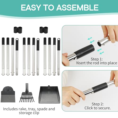 Bamda Hundekotschaufel, Dog Poop Scooper für Hundekot mit Verstellbarem Langem Griff, Kotschaufel aus Metall für Groß, mittel, klein Hunde, Sammle Kot, Reinige gefallene Blätter und Sedimente-2er Pack