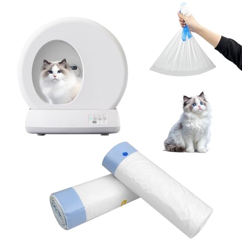 Ravytha Lot de 100 Sac Poubelle avec Cordons de Serrage, Sac a Litiere pour Chat Autonettoyante, Sacs Poubelles, Sac Litière Chat pour Bureau, Chambre,...