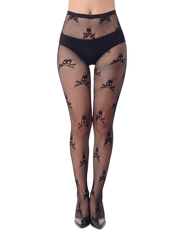 Sacina Gothic Black Skull Tights, Lace Fishnet Stockings, Gothic Y2k Aesthetic 80s 90s Accessories