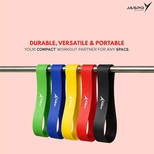 Image of JASPO Ultra Flex Resistance Bands Set of 5 - Mini Loop Latex Exercise Bands for Booty, Hip, Glutes & Legs Workout | Stretch Bands for Yoga, Pilates, Squats, Strength Training & Home Gym | Multicolor