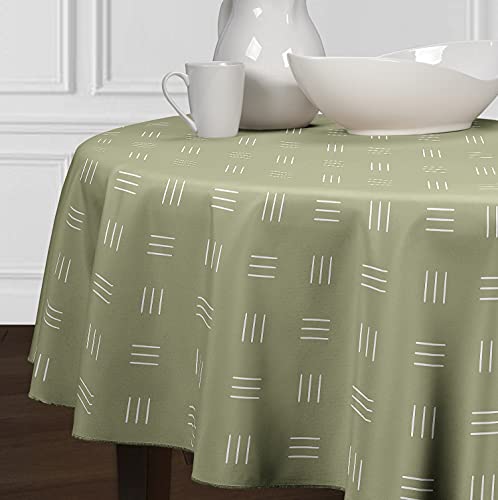 Sage Green White Cross Hatch Lines Boho Bohemian Aztec Tribal Tablecloth Decorative Overlay Cover Tabletop Dining Room Kitchen Table Linens Southwestern Contemporary Print Design Round 90In #TOP18