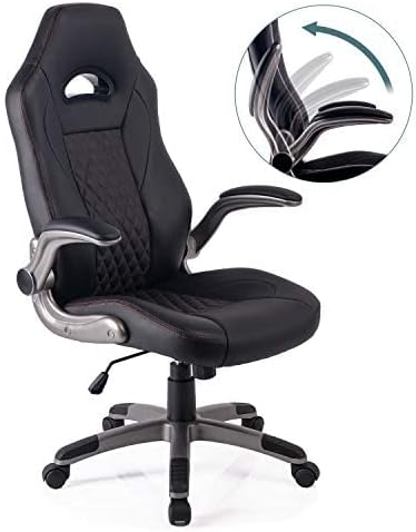 High Curved Back PU leather Home Office Chair Executive Computer Height Adjustable Swivel Boss Chair (Black and Red)