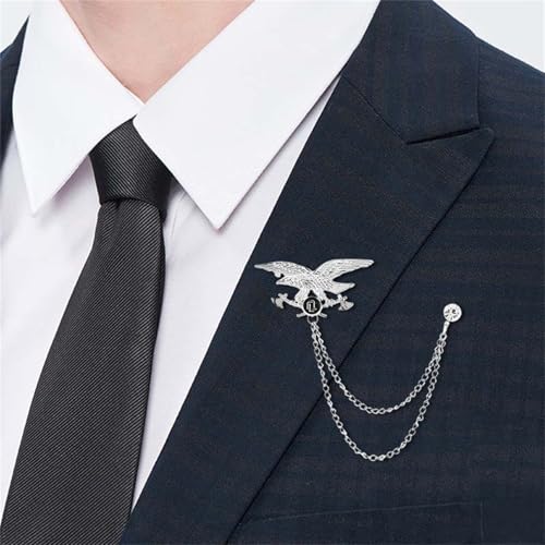 Image of 2PCS Crystal Hanging Chain Brooch Suit Pin for Men Women Vintage Crown Cross Star Diamond Broochs Gold and Silver Wedding Brooch for Clothes Dress Hats Bags Accessory