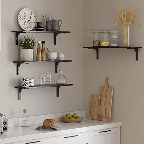 Dinzi Lvj Long Wall Shelves, 31.5 Inch Wall Mounted Shelves Set Of 2, Easy-To-Install, Wall Storage Ledges With Sturdy Metal Brackets For Living Room, Bathroom, Bedroom, Kitchen, Espresso #TOP1