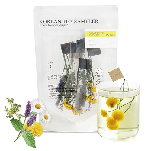 KKOKDAM Flower Tea Stick Sampler - Loose Leaf Variety Pack for Mother's Day, Fancy Blooming Tea Flowers, Unique Gifts - 8 Count