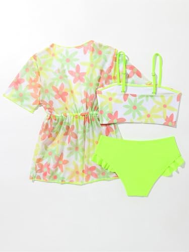 Hansber Kids Girls 3-Piece Bikini-Style Bathing Suit Swimsuit Swim Tops and Bottom with Cover Up Outerwear Set3