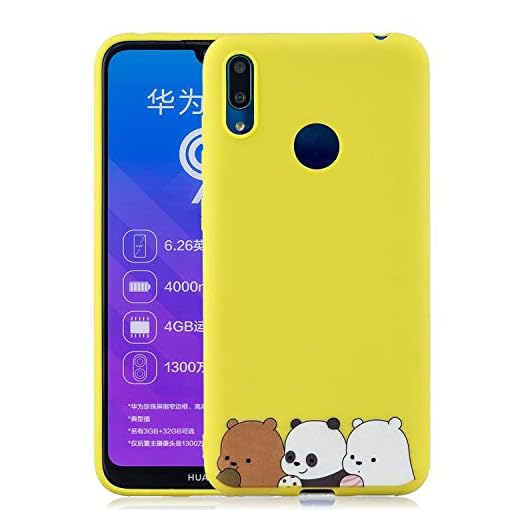 DiaryTown kompatibel med Huawei Y7 Prime 2019 skal, stöttåligt mobilskal skal, (gul panda)