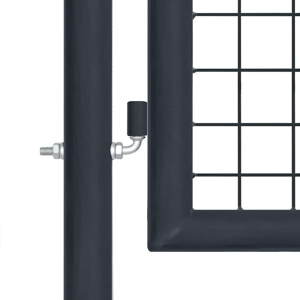 Puerta de jardín de malla de acero galvanizado, 400 x 75 cm, antracita con postes y estaca, bloqueable, inoxidable, para patio, jardín delantero y parcela, puerta de rejilla estable con