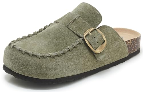 SMajong Clogs für Damen Herren Geschlossene Pantoletten mit Weiches Kork Fußbett Komfort Kartoffel Schuhe rutschfeste Gartenschuhe Grün 39 EU