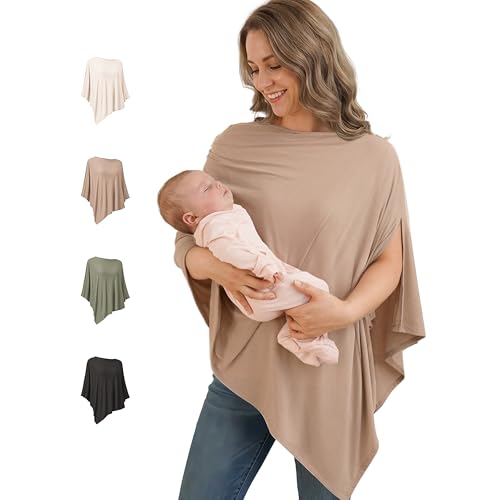 Image of Konssy Nursing Cover for Breastfeeding, 360 Full Privacy Breathable Breastfeeding Cover, Multi-use Carseat Canopy(Clay)