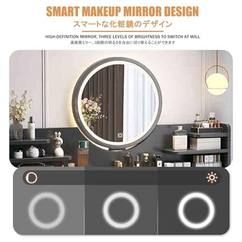 Escritorio de maquillaje LED ajustable con espejo para dormitorio 6