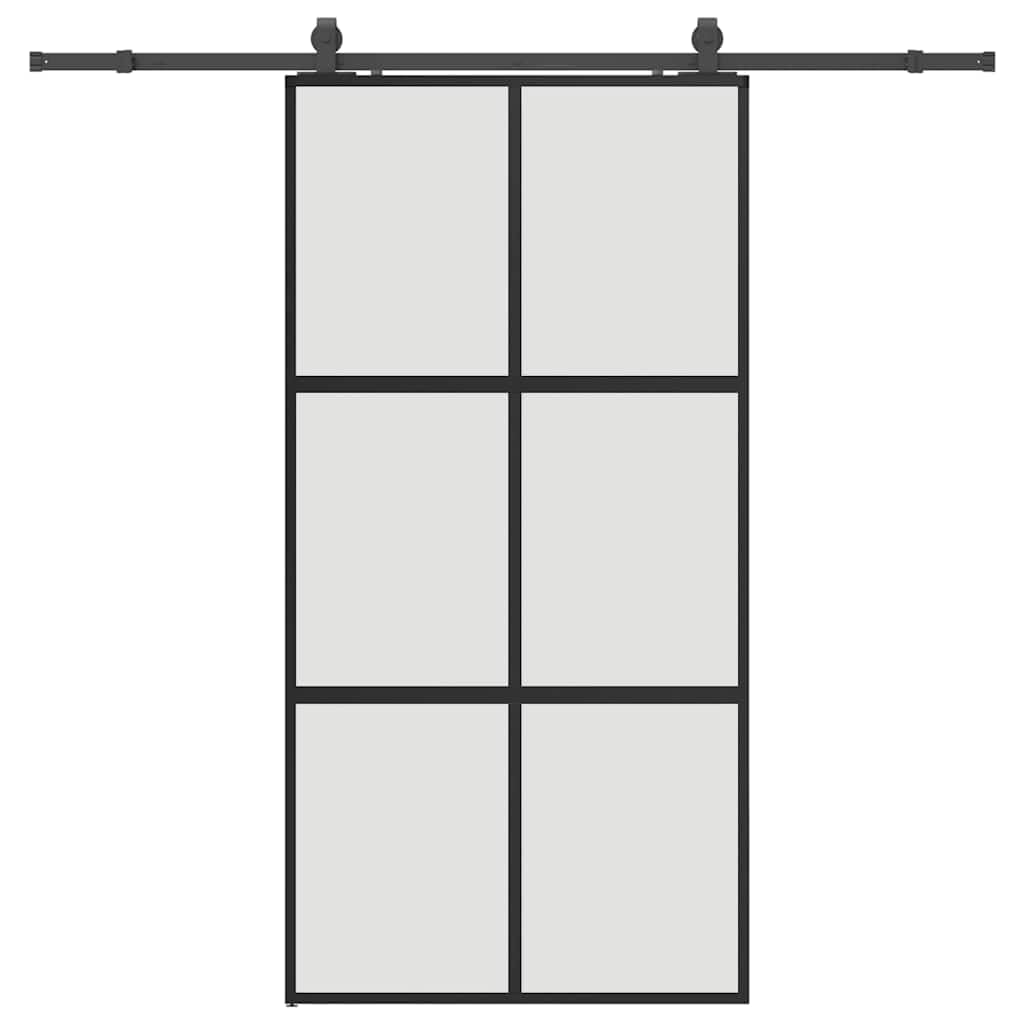 Drzwi przesuwne z okuciem, czarne, 102,5 x 205 cm, szkło hartowane, stabilna konstrukcja aluminiowa z ochroną przed wzrokiem i cichą pracą zapewnia oszczędność miejsca