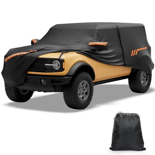 JOYTUTUS Car Cover Compatible with Bronco 4 Door 2021-2025 | Waterproof All-Weather Protection with Zipper Entry & Anti-Theft Lock | UV Resistant Windproof SUV Cover (Not Fit Bronco Sport)