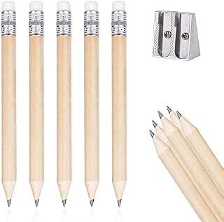 WangCang 10cm golf pencils with rubbers Sharpener Pocket Pencils, Half Short Mini Eraser for Golf, Classroom (Wood color), 11 Piece Set