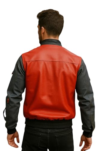 SpazeUp Men's Red Leather Jacket | Fly Cosplay Red Bomber Jackets for Men4