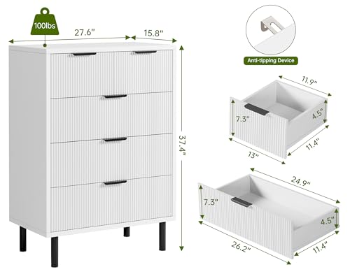 Litake Weiß Kommode Mit 5 Schubladen Für Wohnzimmer Und Schlafzimmer Große Schubladenschrank Flur Möbel 95X70X40 cm  
Li