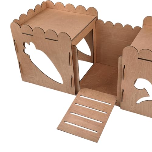 Castillo de madera para conejos que evita el estrés de roedores 7