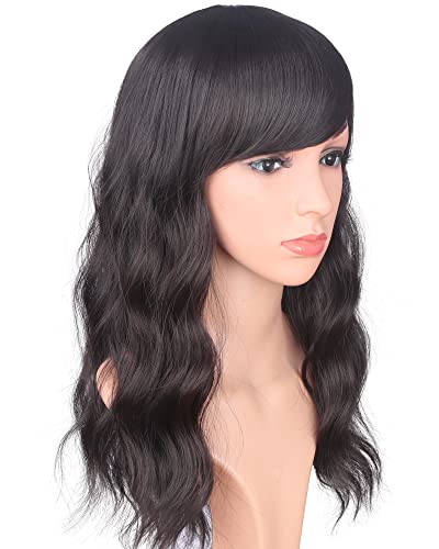 Symeiw Medium Length Dark Brown Wavy Synthetic Hair Wigs For Black Women Shoulder Length Curly Wigs Heat Resistant Wigs With Free Wig Cap 16 Inches. (Dark Brown(2#)) #TOP2