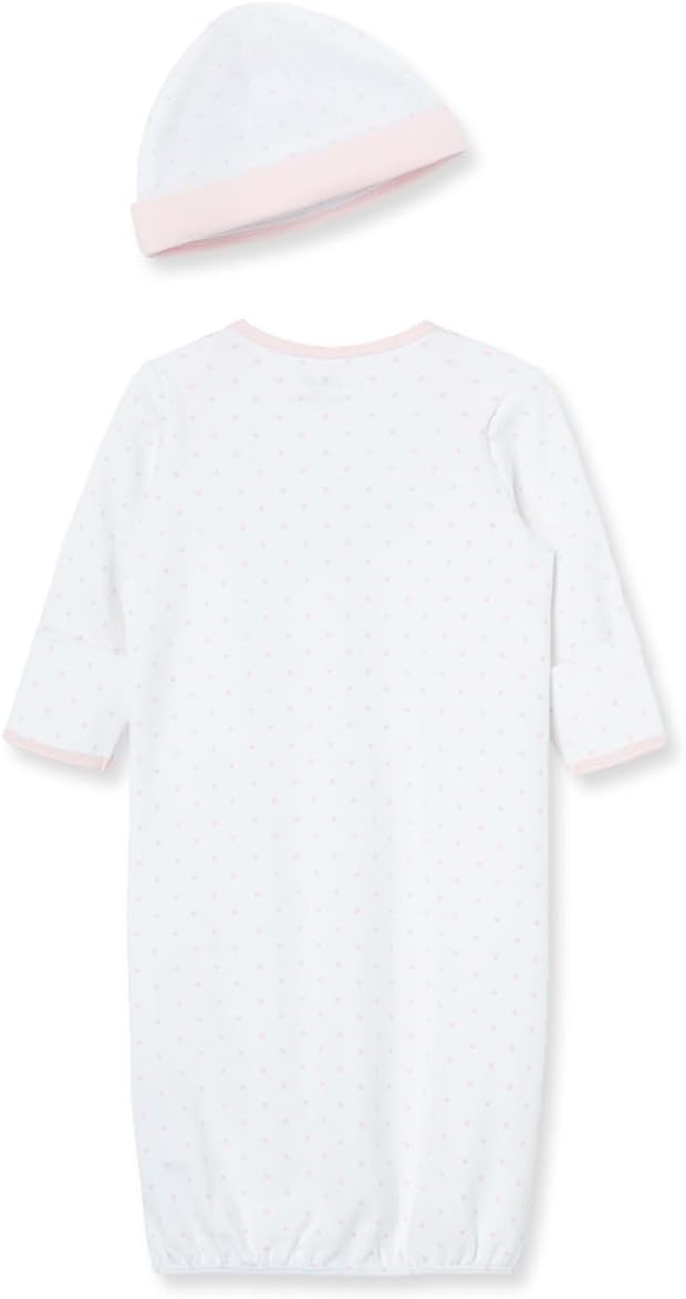 Little Me Clothes for Baby Girls' 2-Piece Nightgown and Cap Set 100% Cotton with Elastic Bottom, Baby Essentials, 0-3 Months Pink image 2 of 8 B0B62DNLC3