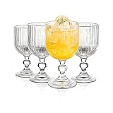 Vintage Wine Glasses Set of 4, 12 oz Glass Drinkware Sets, Ripple Drinkware Embossed Unique Vintage