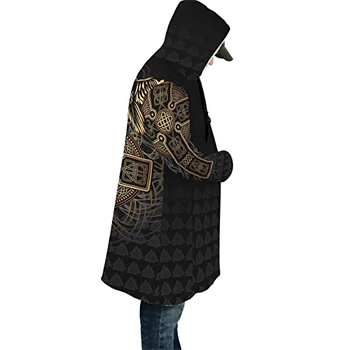 DAMATA Men's Celtic knot print lambswool hooded coat Odin Raven Winter Oversized Casual Warm Windbreaker Hooded Parka (Color : Cross Knot Raven C, Size : 3X-Large)3