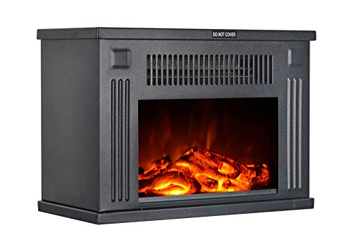 GMHome 14 Inches Mini Electric Fireplace Tabletop Space Heater Freestanding Fireplace Log Fuel Effect, 1200 W, Metal – Black