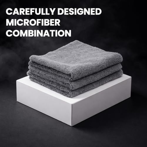 Image of MenzaPro Edgeless Duo Microfiber Cloth Light Grey 350 GSM | Pack of 3 | Short Nap Towel for Polishing, Buffing & Wax Removal | Scratch-Free, Seamless Microfiber for Car Detailing & Cleaning (40x40 cm)