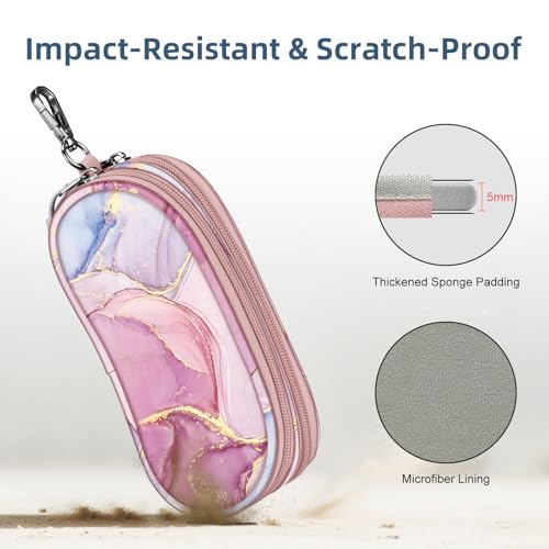 Image of FINTIE Double Sunglasses Case, Soft Portable Eyeglasses Pouch with Carabiner Clip, Dual Zipper Compartments for Men Women