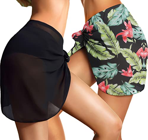 Image of CHICGAL 2 Pieces Women Beach Sarong Bathing Suit Wrap Skirt Sheer Bikini Swimsuit Cover Ups for Swimwear