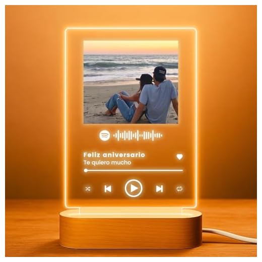 Cristal Plaque Lamparas Personalizadas con Foto Personalizada Spotify - Placa Cancion Spotify con Luz LED – Regalo Original Personalizado para Parejas y Ocasiones Especiales